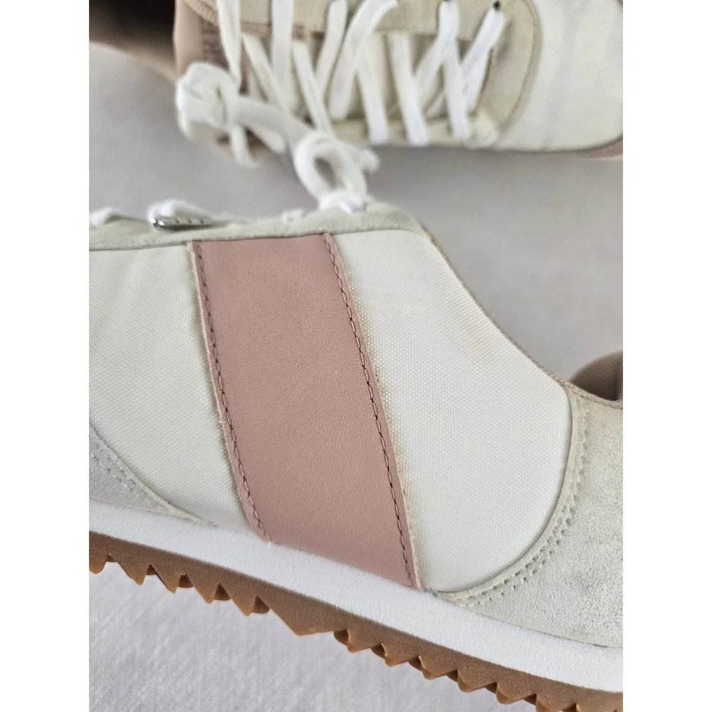 J. Crew‎ White Pink Suede Lace Up Athletic Sneakers Shoes Womens Size 8